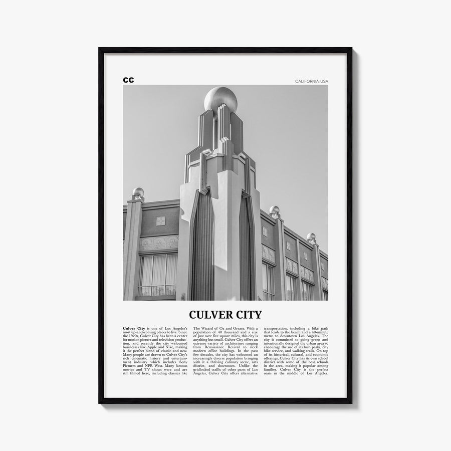 Culver City black & white newspaper poster of California, USA – vertical wall art, unframed print shown in interior mockup