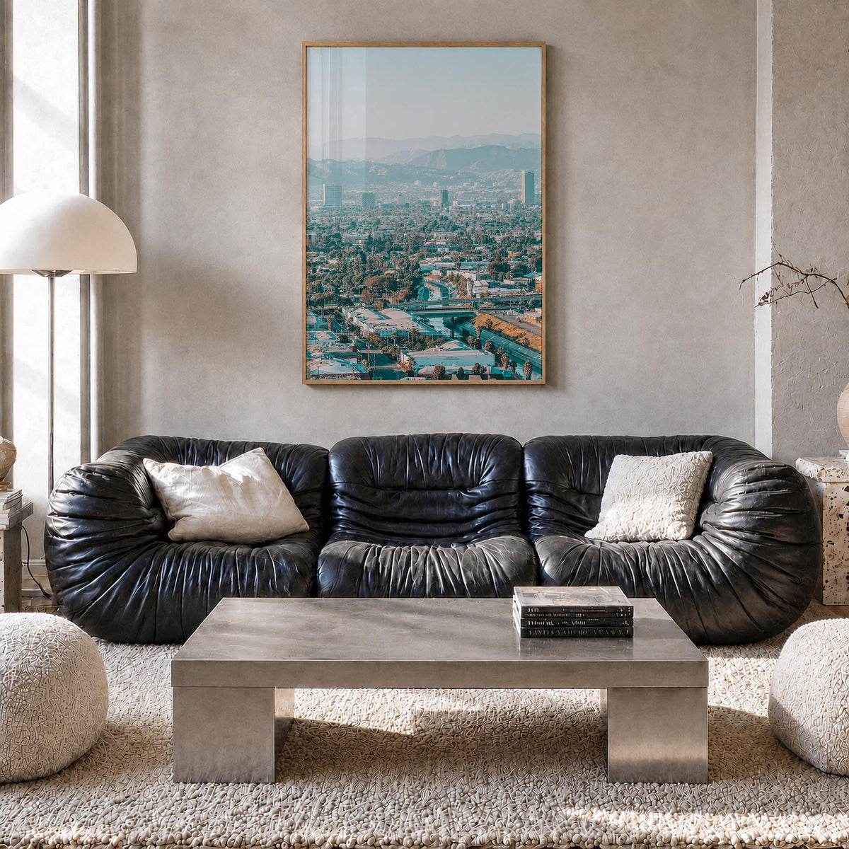 Culver City colorful photo poster of California, USA – vertical wall art in natural wood frame, hanging on wall