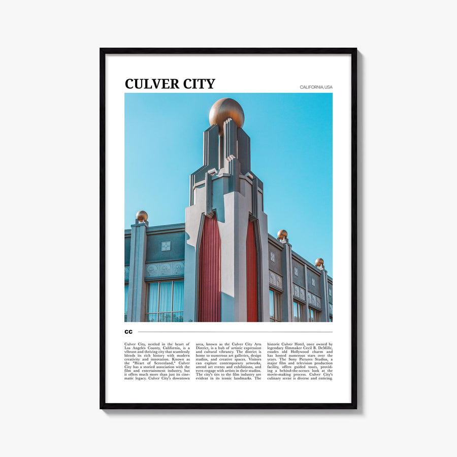 Culver City colorful travel poster of California, USA – vertical wall art, unframed print shown in interior mockup