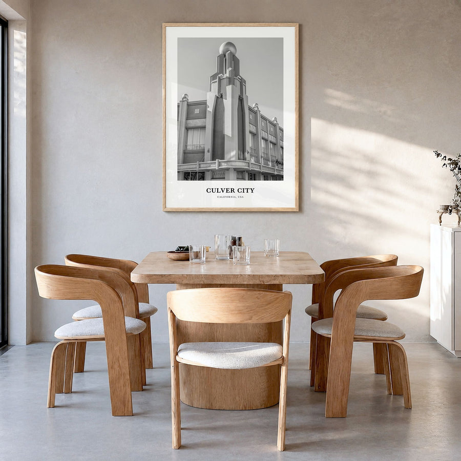 Culver City Classic Poster in a natural wood frame, hanging in a dining room