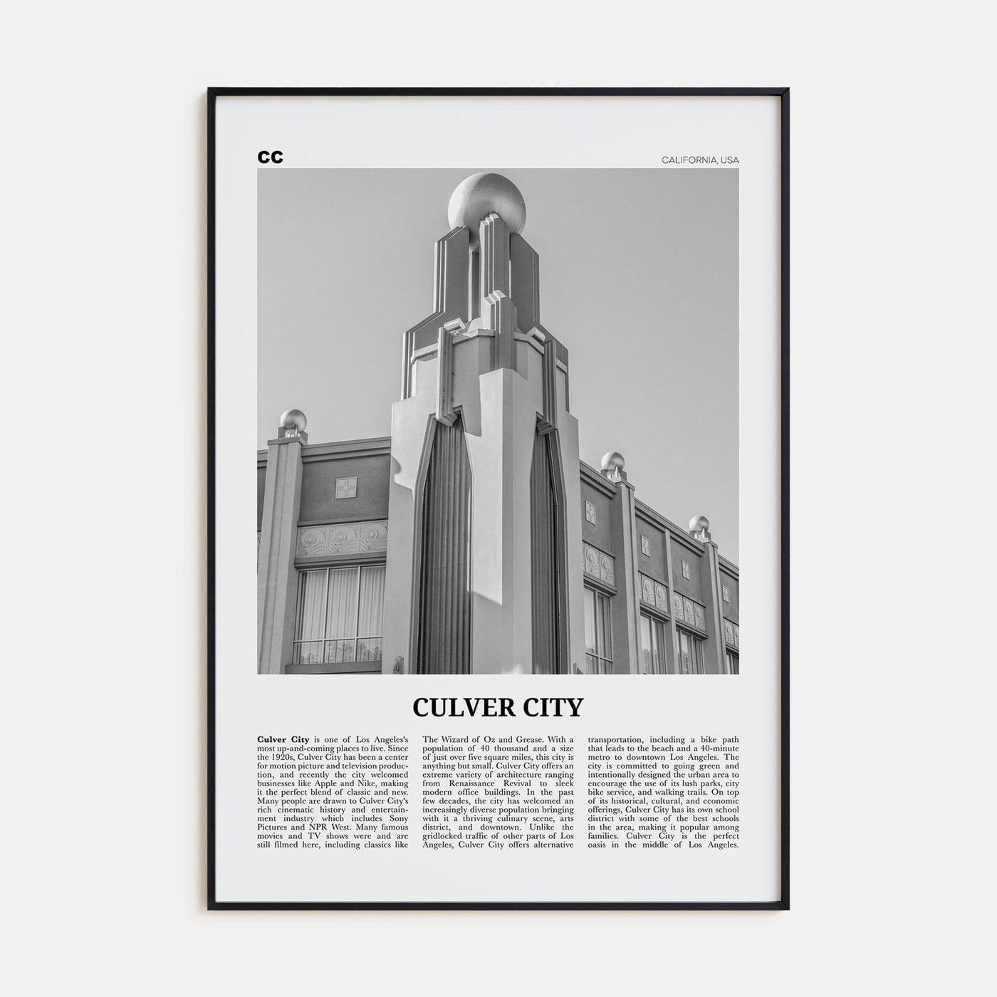 Culver City Poster None / 8x12 in Nbourhood Travel B&W Poster