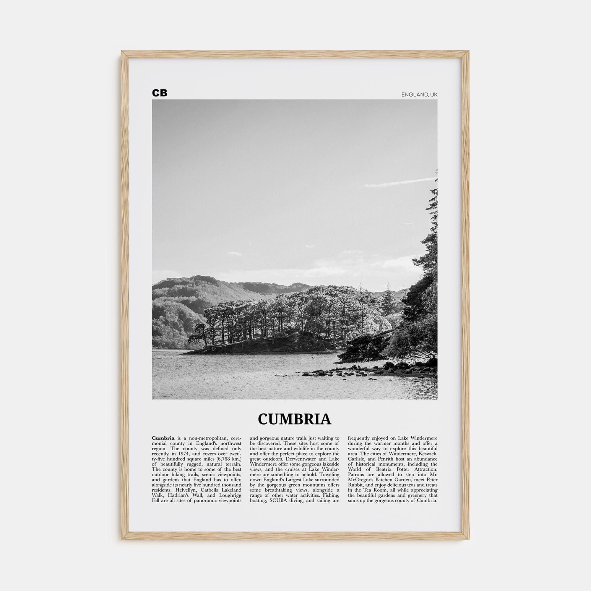 Cumbria Poster Natural Wood / 8x12 in Nbourhood Travel B&W Poster