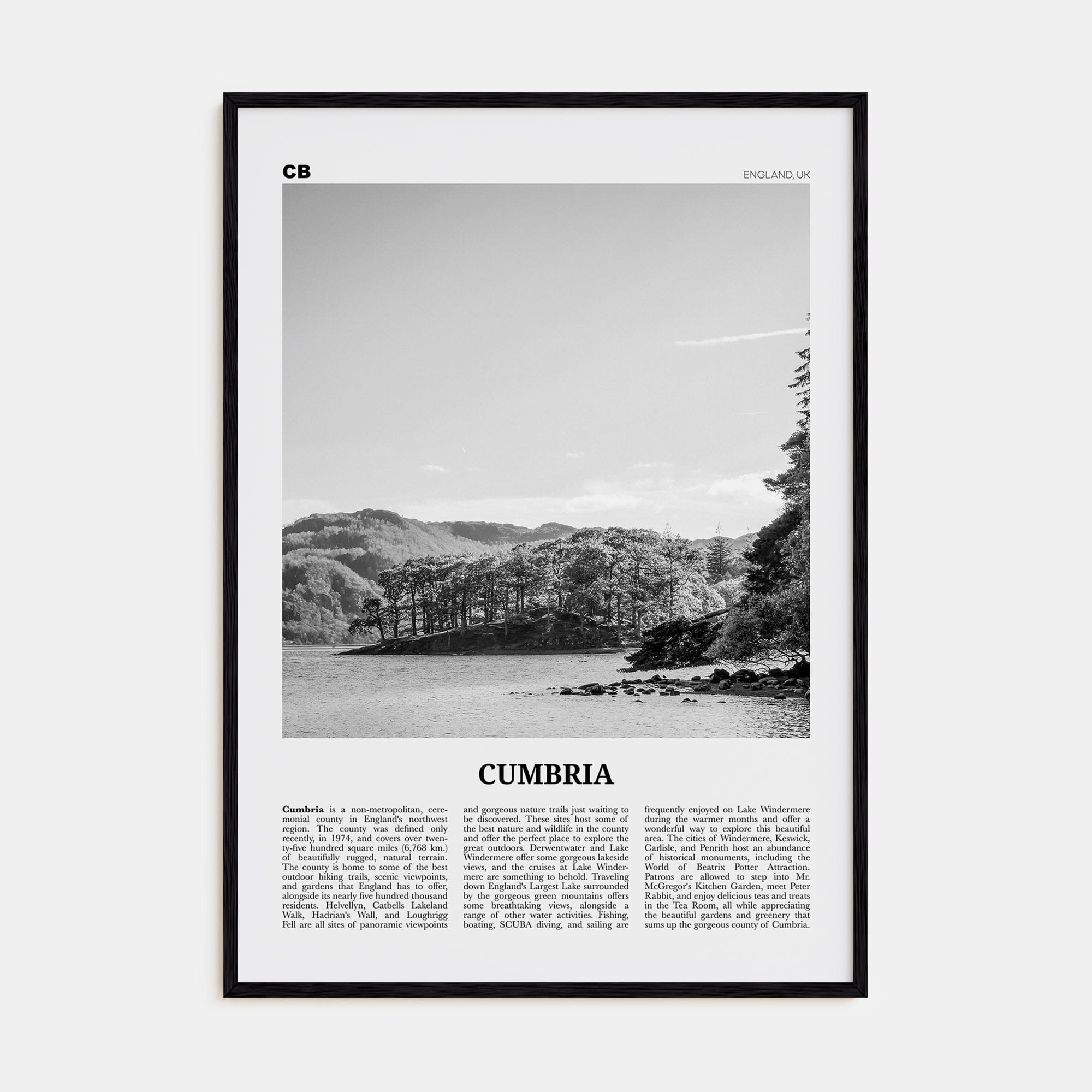 Cumbria Poster Black Wood / 8x12 in Nbourhood Travel B&W Poster