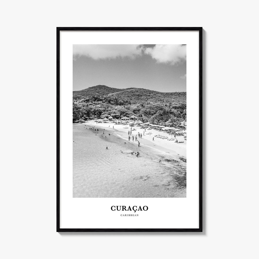 Curaçao black & white classic poster of Caribbean – vertical wall art, unframed print shown in interior mockup