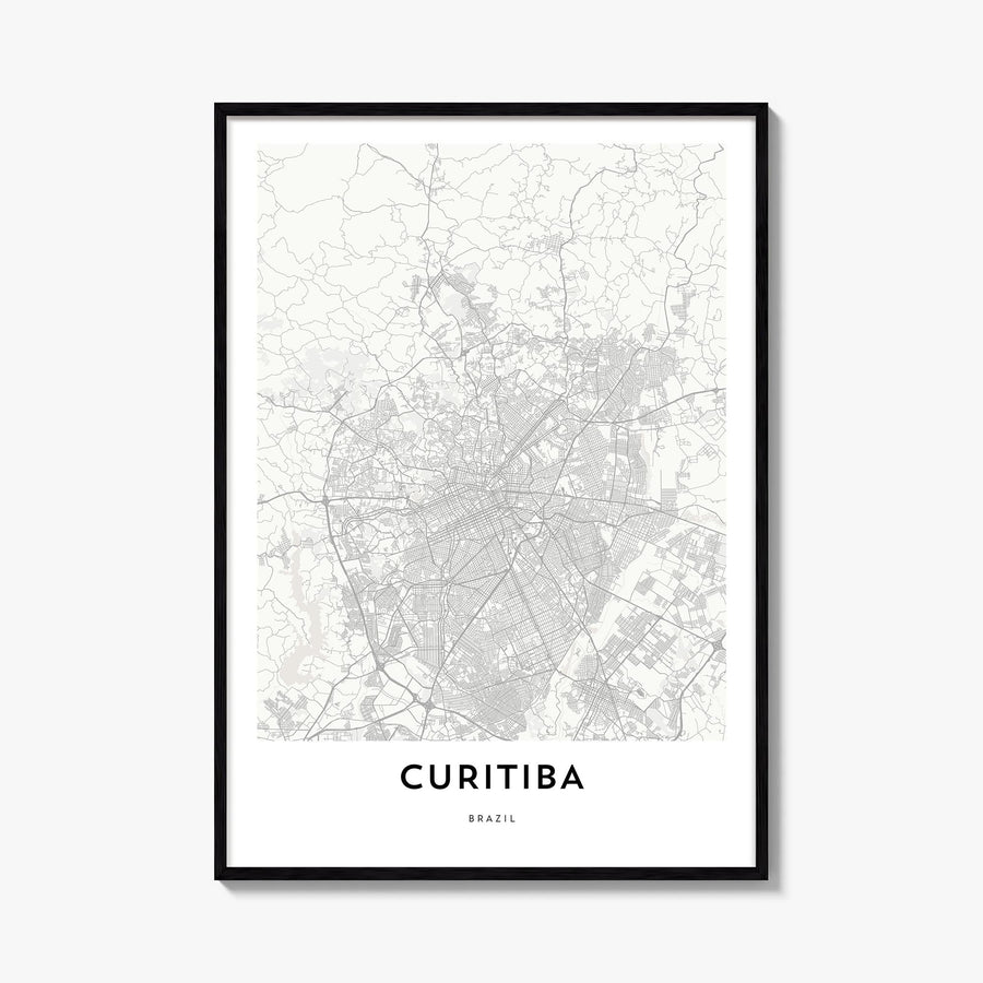 Curitiba black & white map poster of Brazil – vertical wall art, unframed print shown in interior mockup