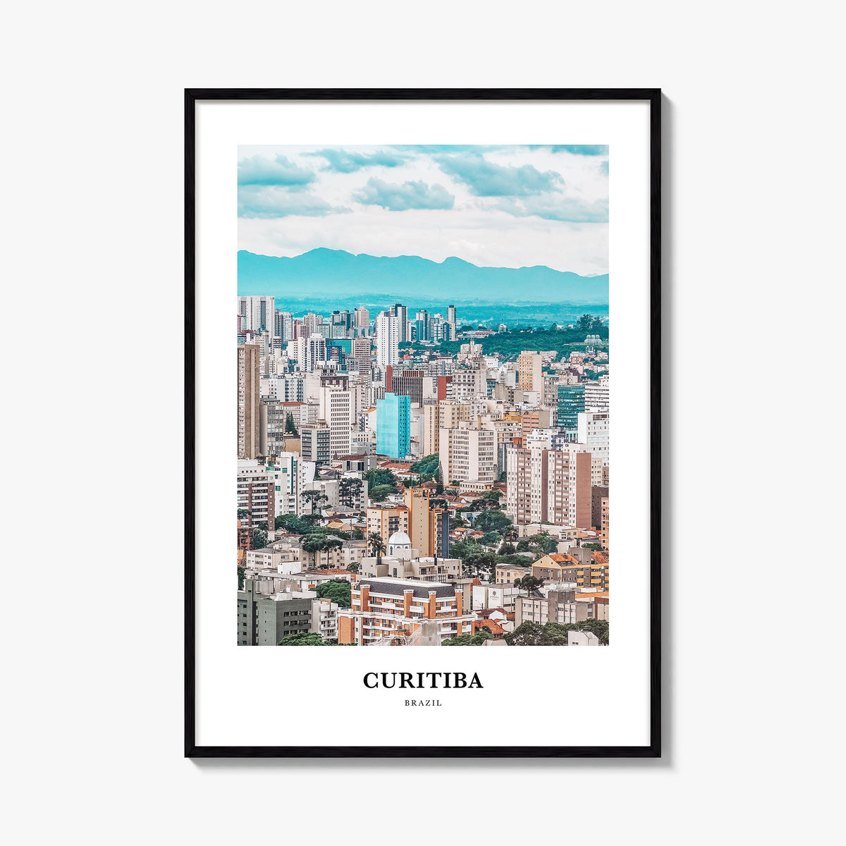 Curitiba colorful classic poster of Brazil – vertical wall art, unframed print shown in interior mockup