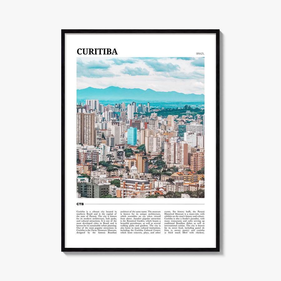 Curitiba colorful travel poster of Brazil – vertical wall art, unframed print shown in interior mockup