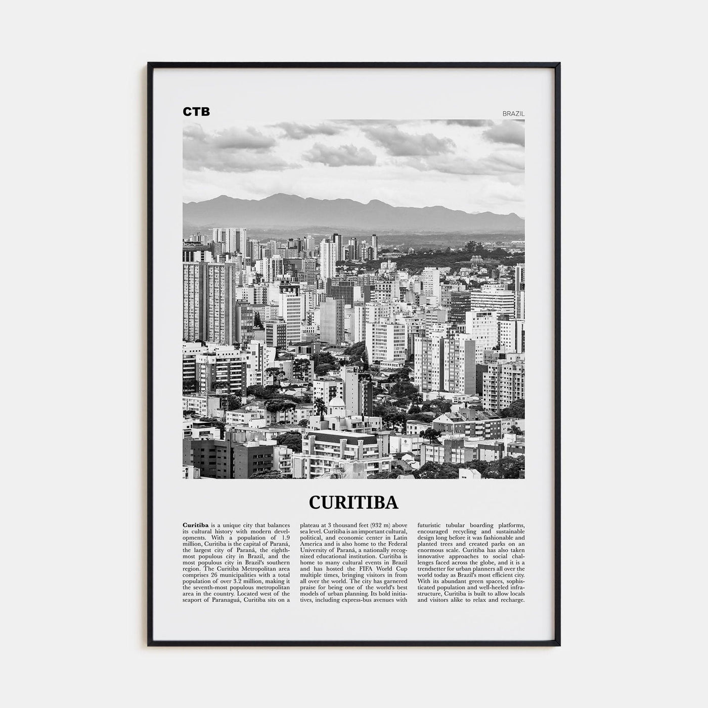 Curitiba Poster None / 8x12 in Nbourhood Travel B&W Poster