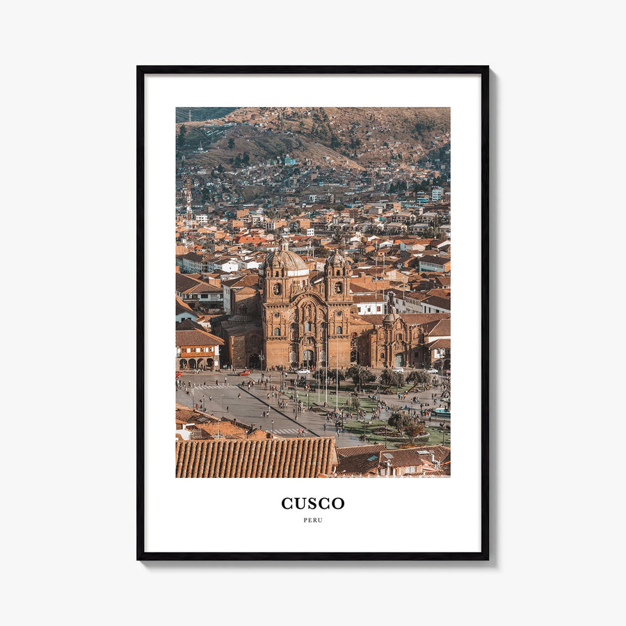 Cusco colorful classic poster of Peru – vertical wall art, unframed print shown in interior mockup