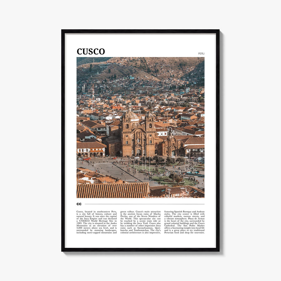 Cusco colorful travel poster of Peru – vertical wall art, unframed print shown in interior mockup