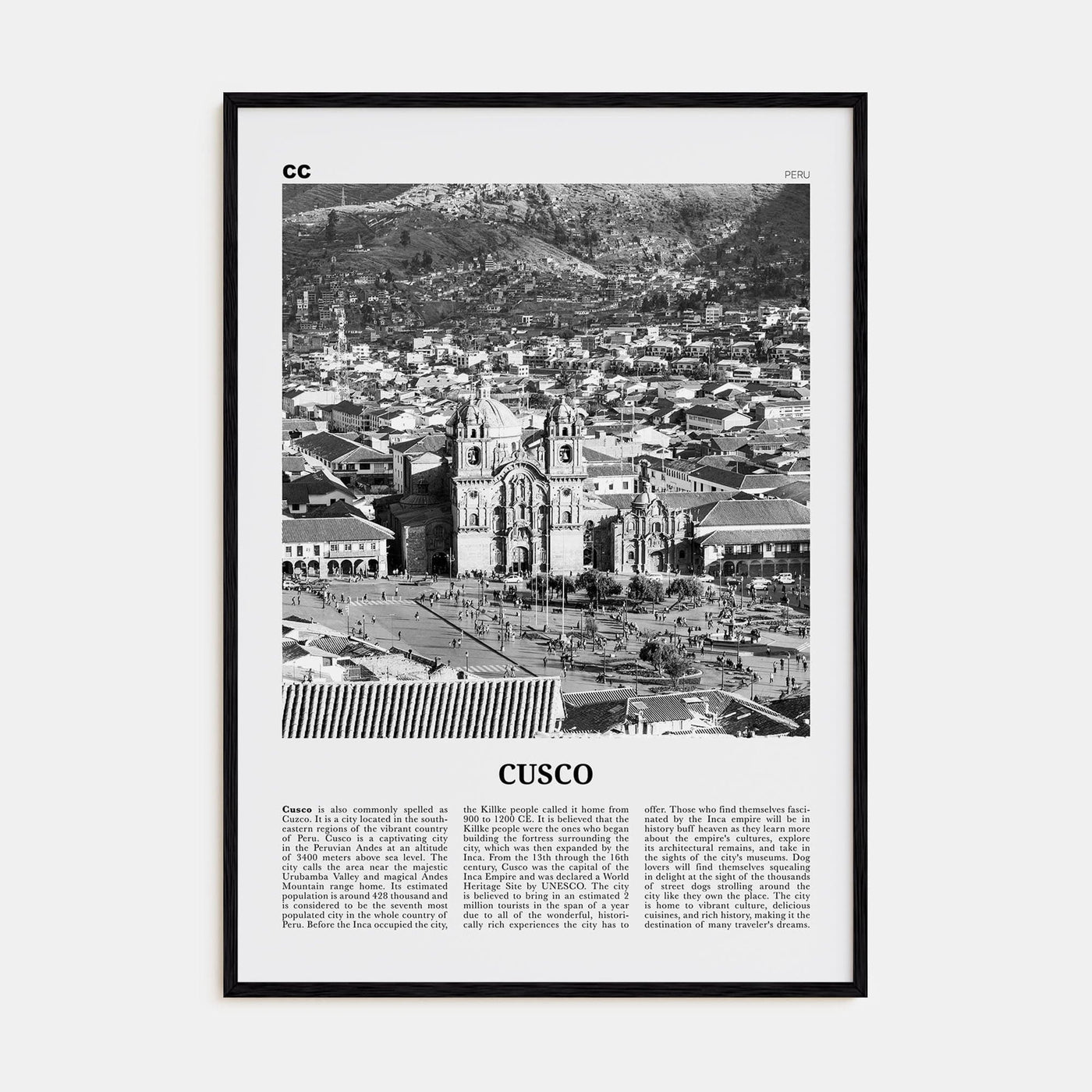 Cusco Poster Black Wood / 8x12 in Nbourhood Travel B&W Poster