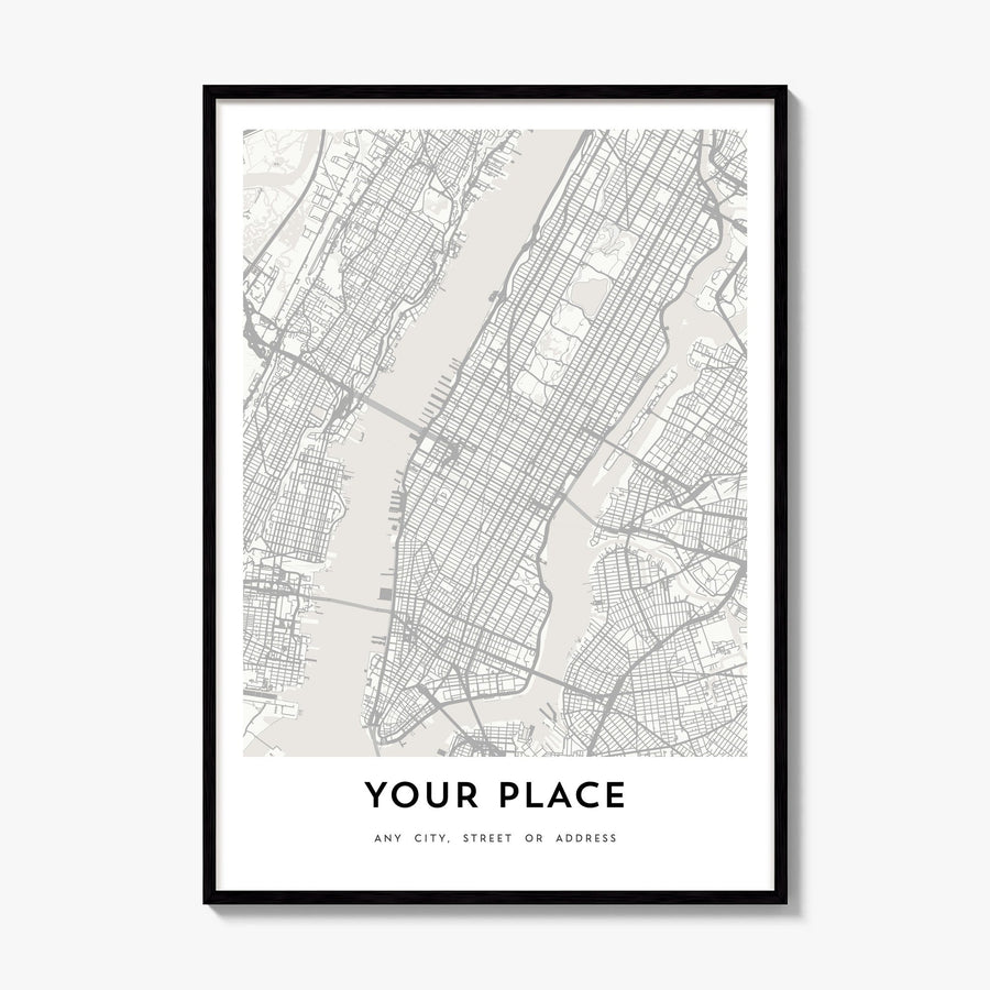 Custom Map Poster in Grey, framed poster mockup