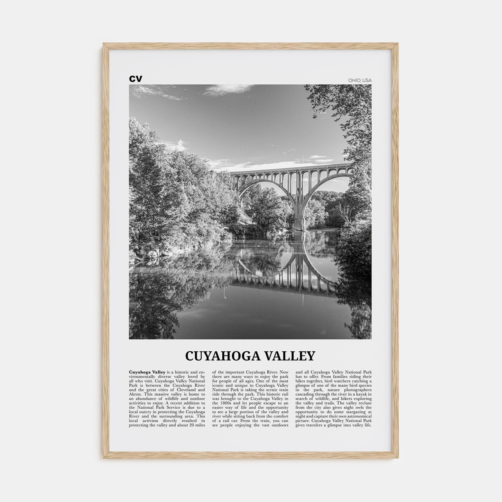 Cuyahoga Valley Poster Natural Wood / 8x12 in Nbourhood Travel B&W Poster