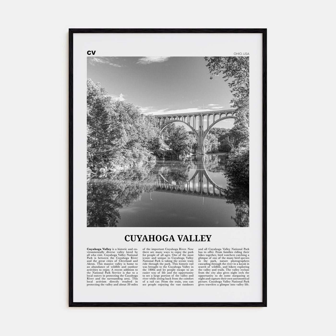 Cuyahoga Valley Poster Black Wood / 8x12 in Nbourhood Travel B&W Poster