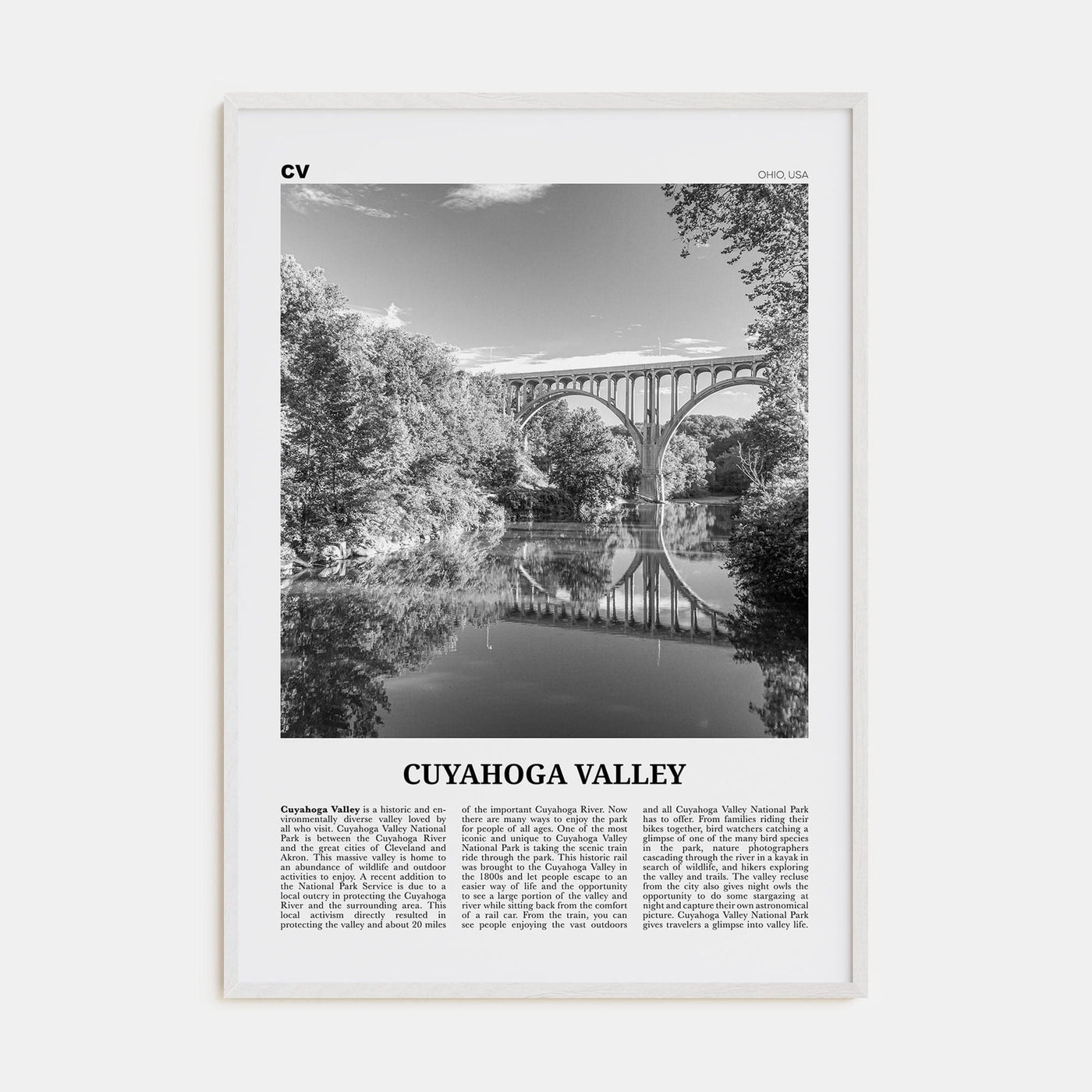 Cuyahoga Valley Poster White Wood / 8x12 in Nbourhood Travel B&W Poster