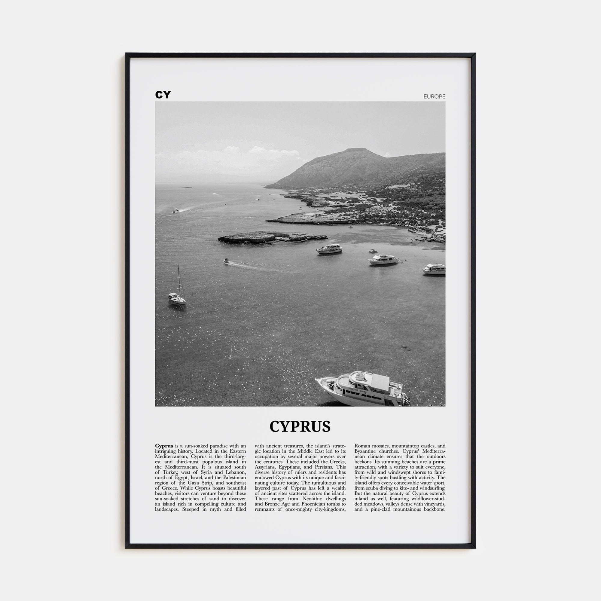 Cyprus Poster None / 8x12 in Nbourhood Travel B&W Poster