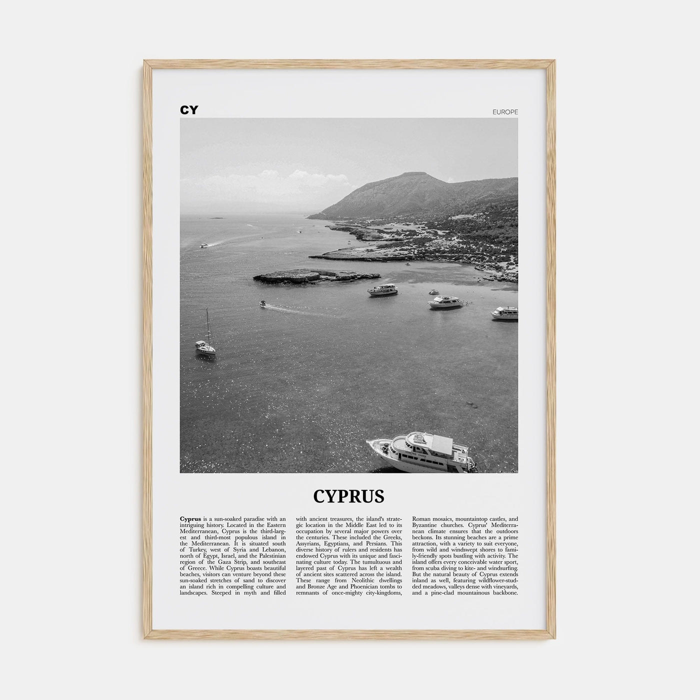 Cyprus Poster Natural Wood / 8x12 in Nbourhood Travel B&W Poster