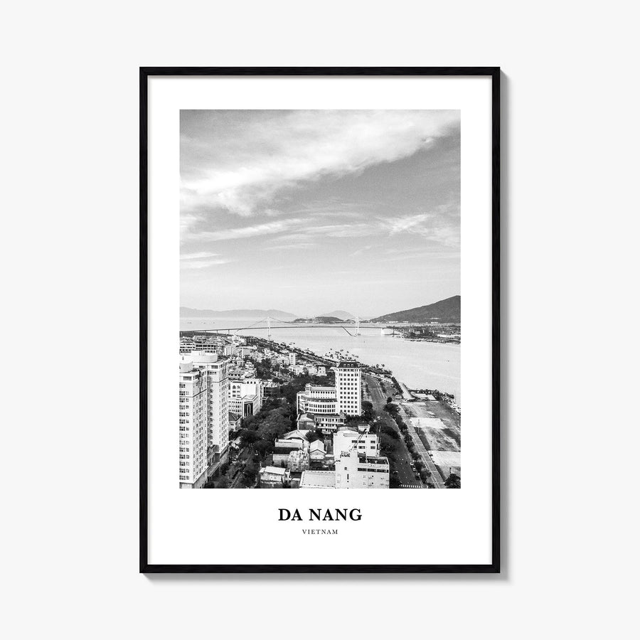 Da Nang black & white classic poster of Vietnam – vertical wall art, unframed print shown in interior mockup
