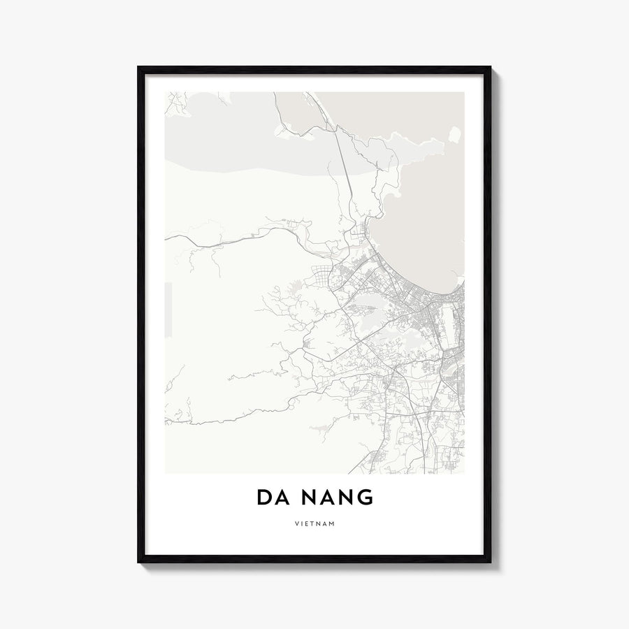 Da Nang black & white map poster of Vietnam – vertical wall art, unframed print shown in interior mockup