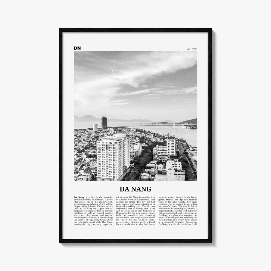 Da Nang black & white newspaper poster of Vietnam – vertical wall art, unframed print shown in interior mockup