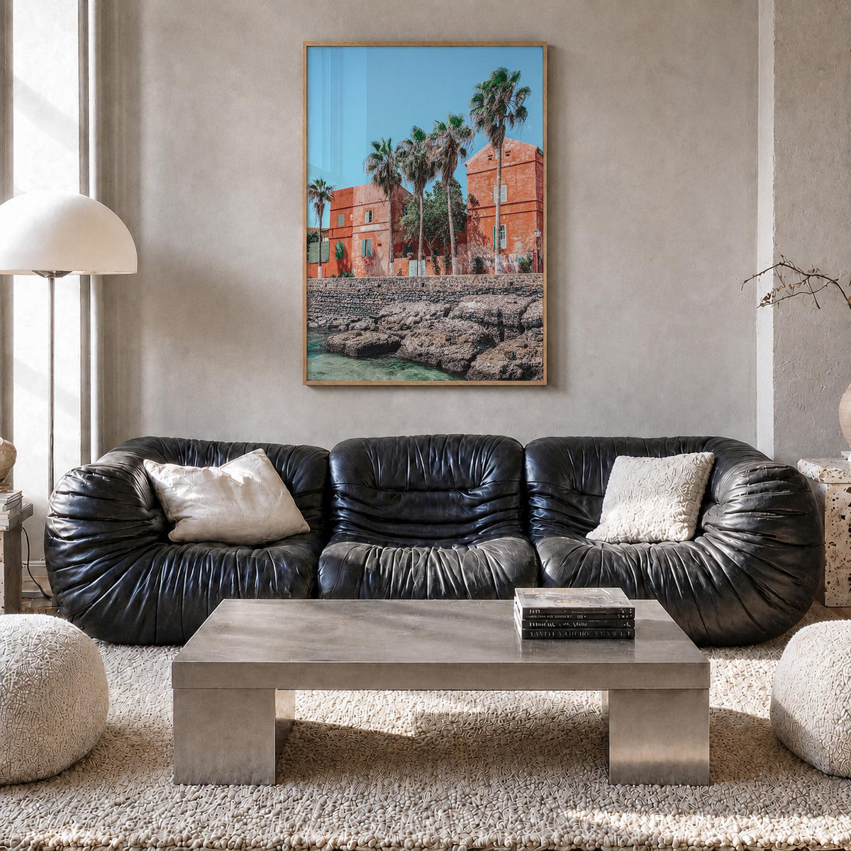 Dakar colorful photo poster of Senegal – vertical wall art in natural wood frame, hanging on wall
