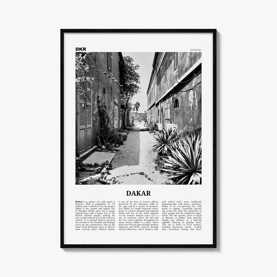 Dakar no. 1 black & white newspaper poster of Senegal – vertical wall art, unframed print shown in interior mockup