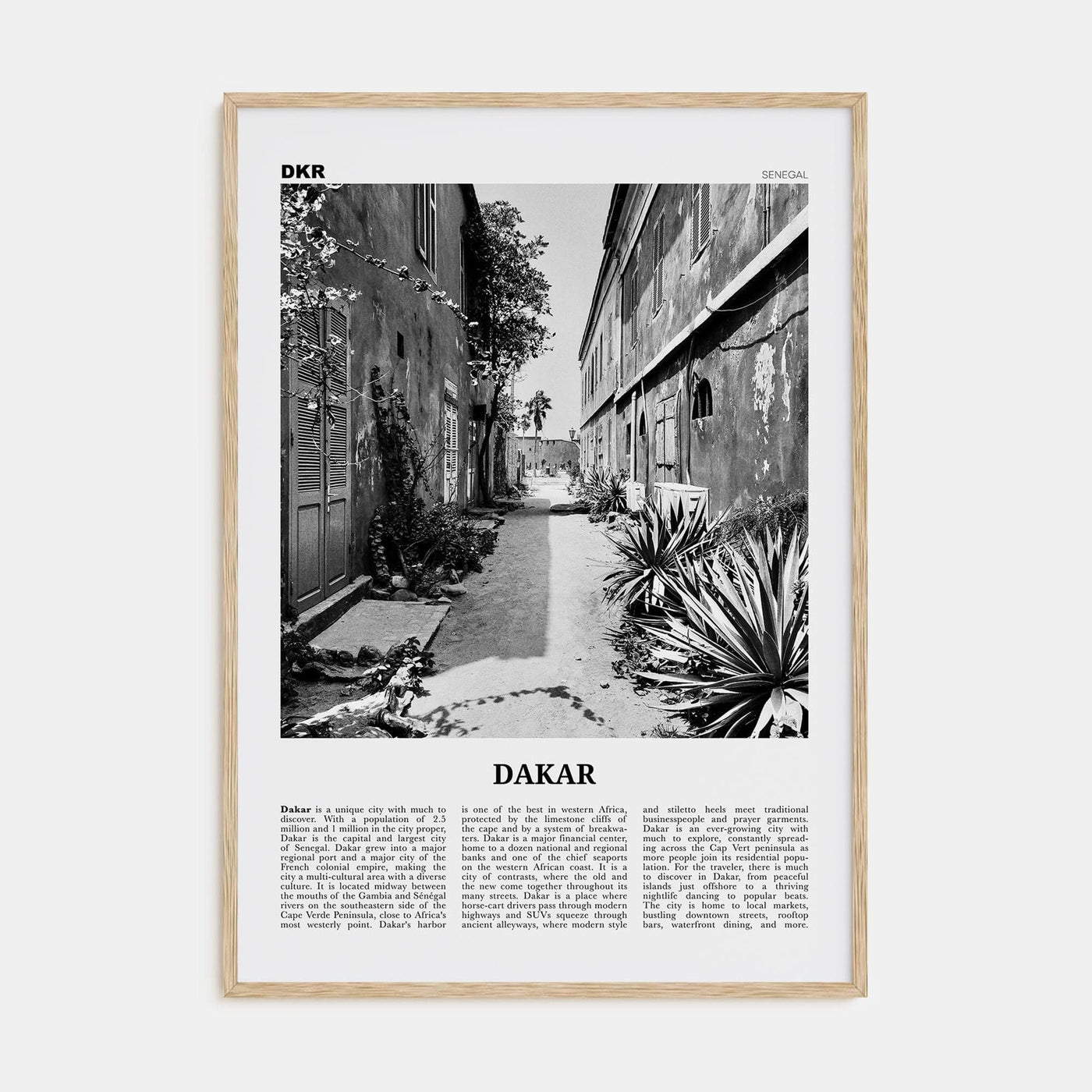 Dakar No 1 Poster Natural Wood / 8x12 in Nbourhood Travel B&W Poster