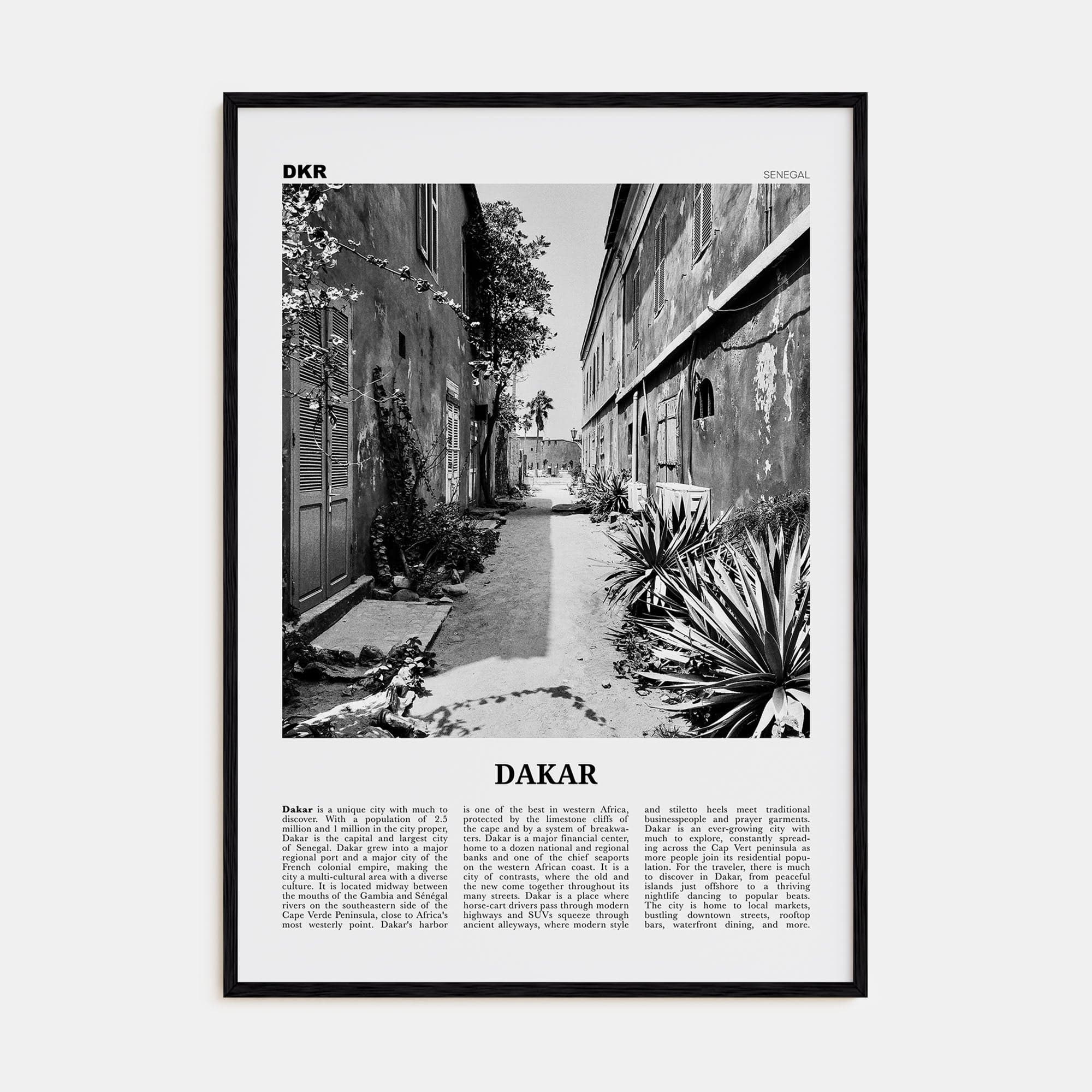 Dakar No 1 Poster Black Wood / 8x12 in Nbourhood Travel B&W Poster