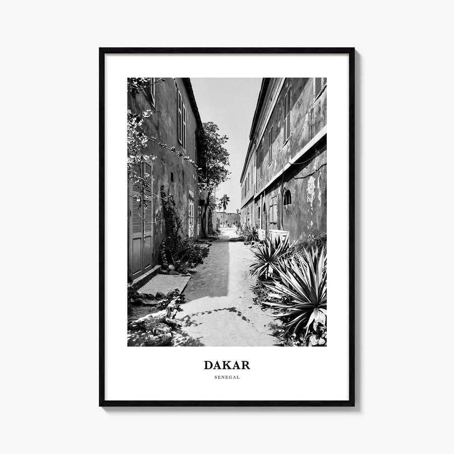 Dakar no. 2 black & white classic poster of Senegal – vertical wall art, unframed print shown in interior mockup