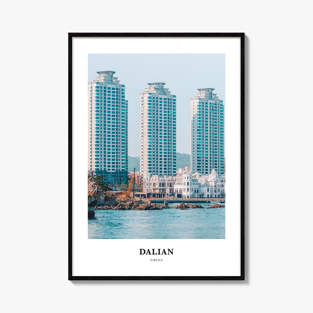 Dalian colorful classic poster of China – vertical wall art, unframed print shown in interior mockup
