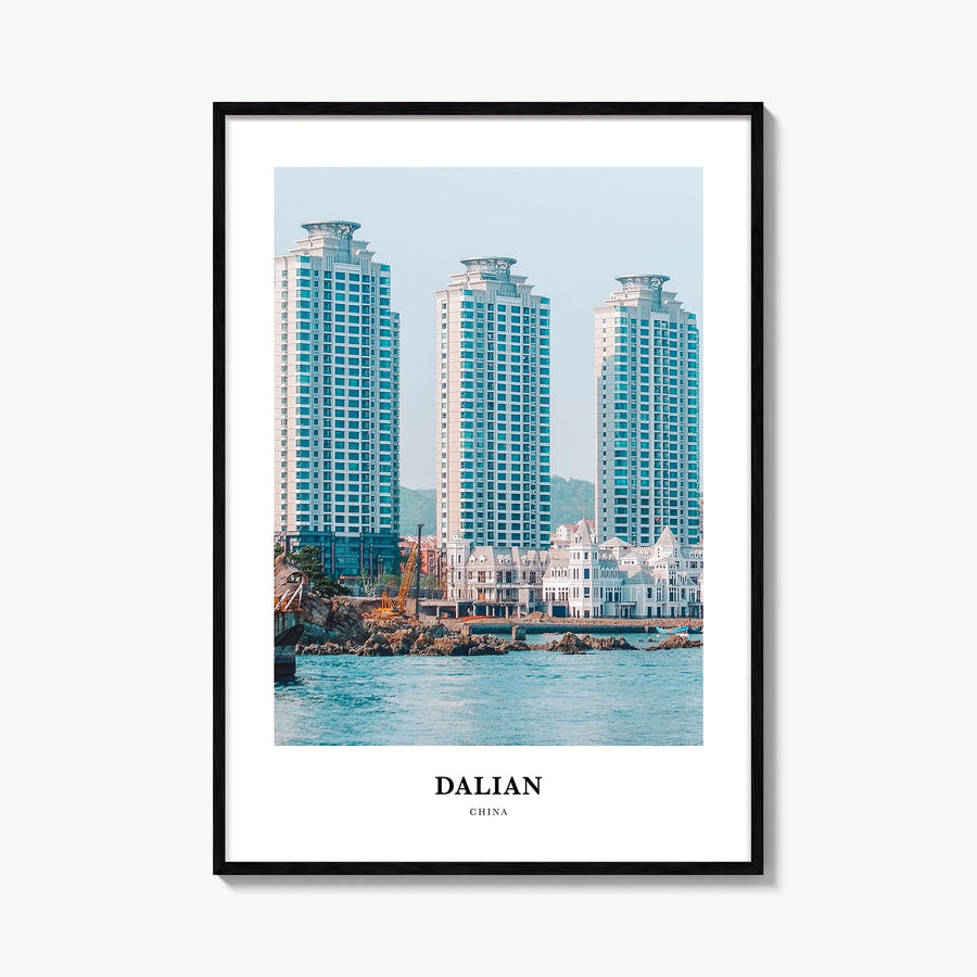 Dalian colorful classic poster of China – vertical wall art, unframed print shown in interior mockup
