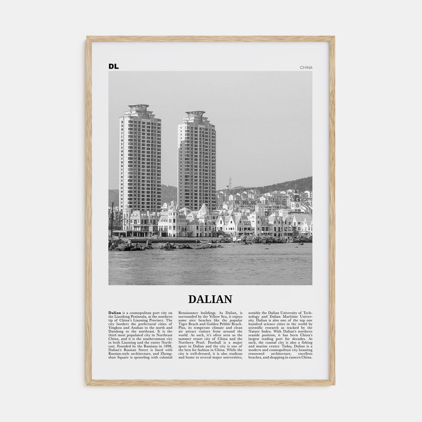 Dalian Poster Natural Wood / 8x12 in Nbourhood Travel B&W Poster