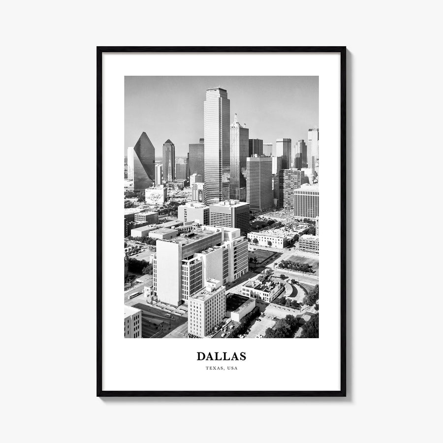 Dallas no. 1 black & white classic poster of Texas, USA – vertical wall art, unframed print shown in interior mockup