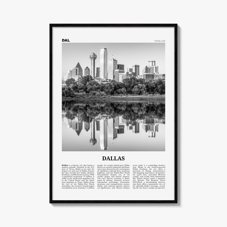 Dallas no. 1 black & white newspaper poster of Texas, USA – vertical wall art, unframed print shown in interior mockup