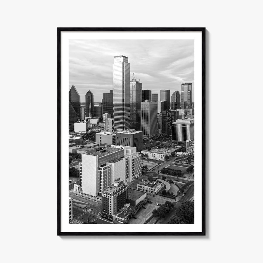 Dallas no. 1 black & white photo poster of Texas, USA – vertical wall art, unframed print shown in interior mockup