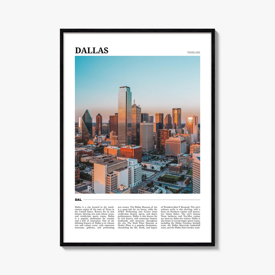 Dallas no. 1 colorful travel poster of Texas, USA – vertical wall art, unframed print shown in interior mockup