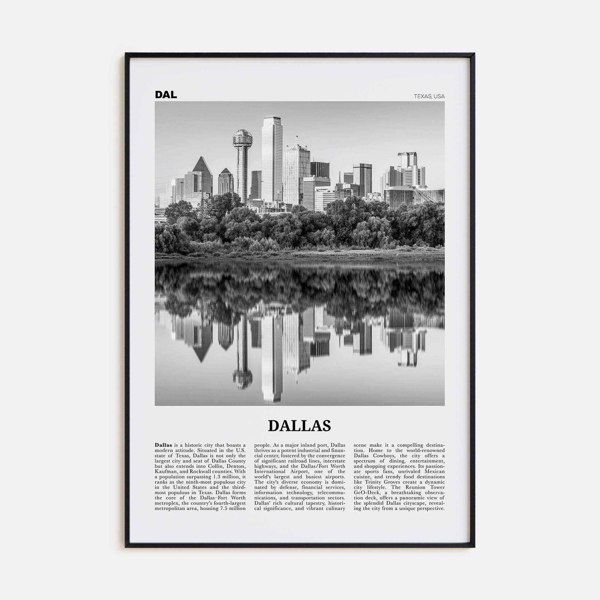 Dallas No 1 Poster None / 8x12 in Nbourhood Travel B&W Poster