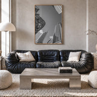 Dallas no. 2 black & white photo poster of Texas, USA – vertical wall art in natural wood frame, hanging on wall