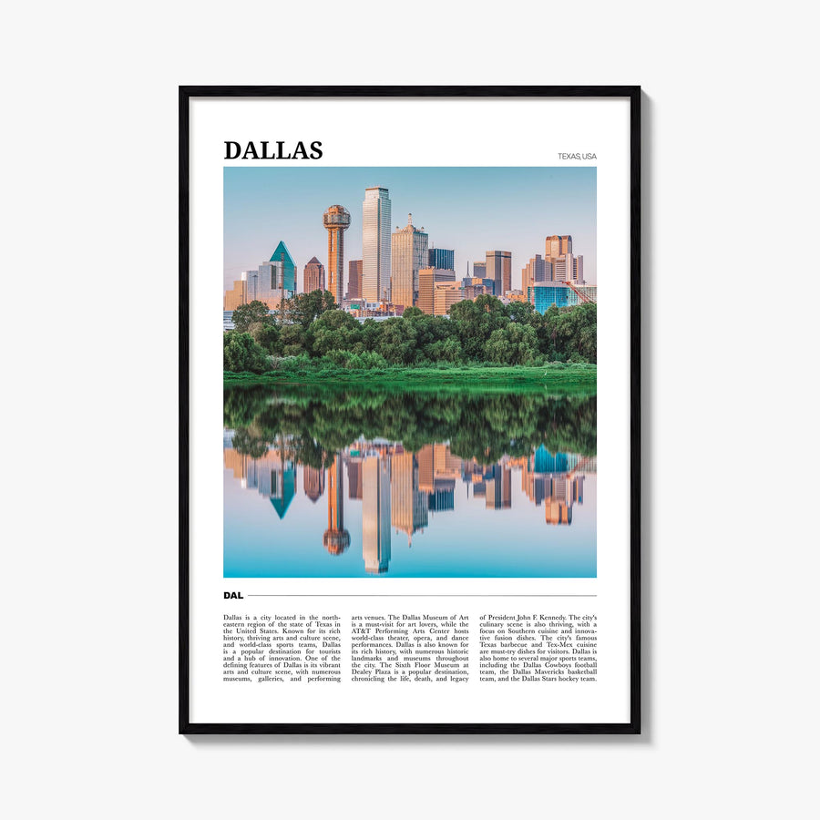 Dallas no. 2 colorful travel poster of Texas, USA – vertical wall art, unframed print shown in interior mockup