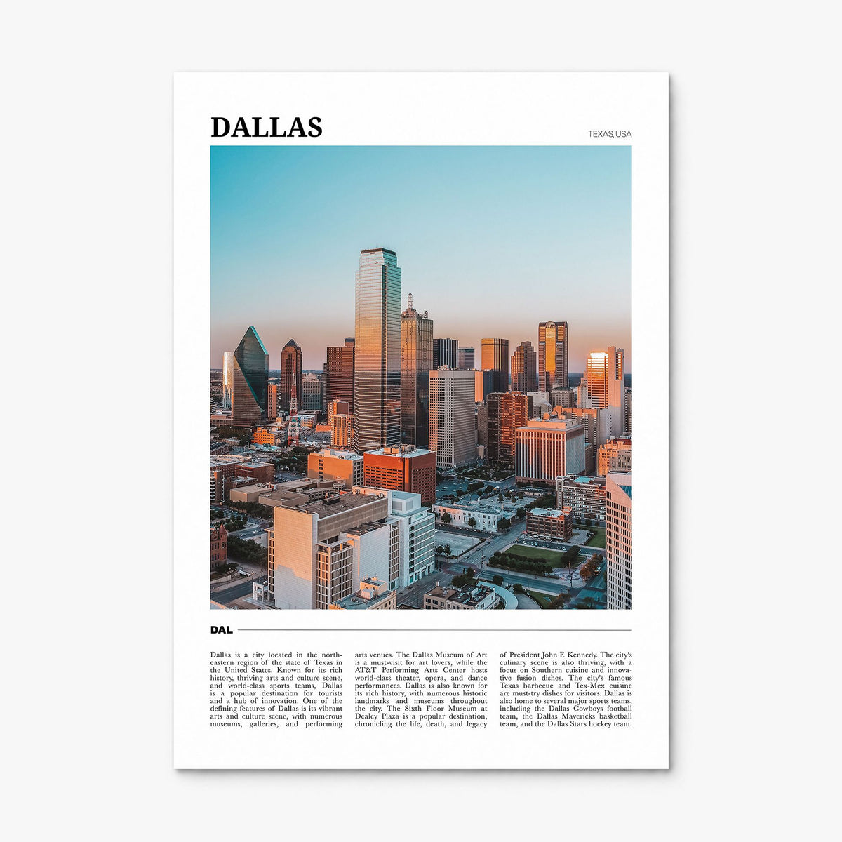 Dallas Travel No 1 Poster, print only (unframed)