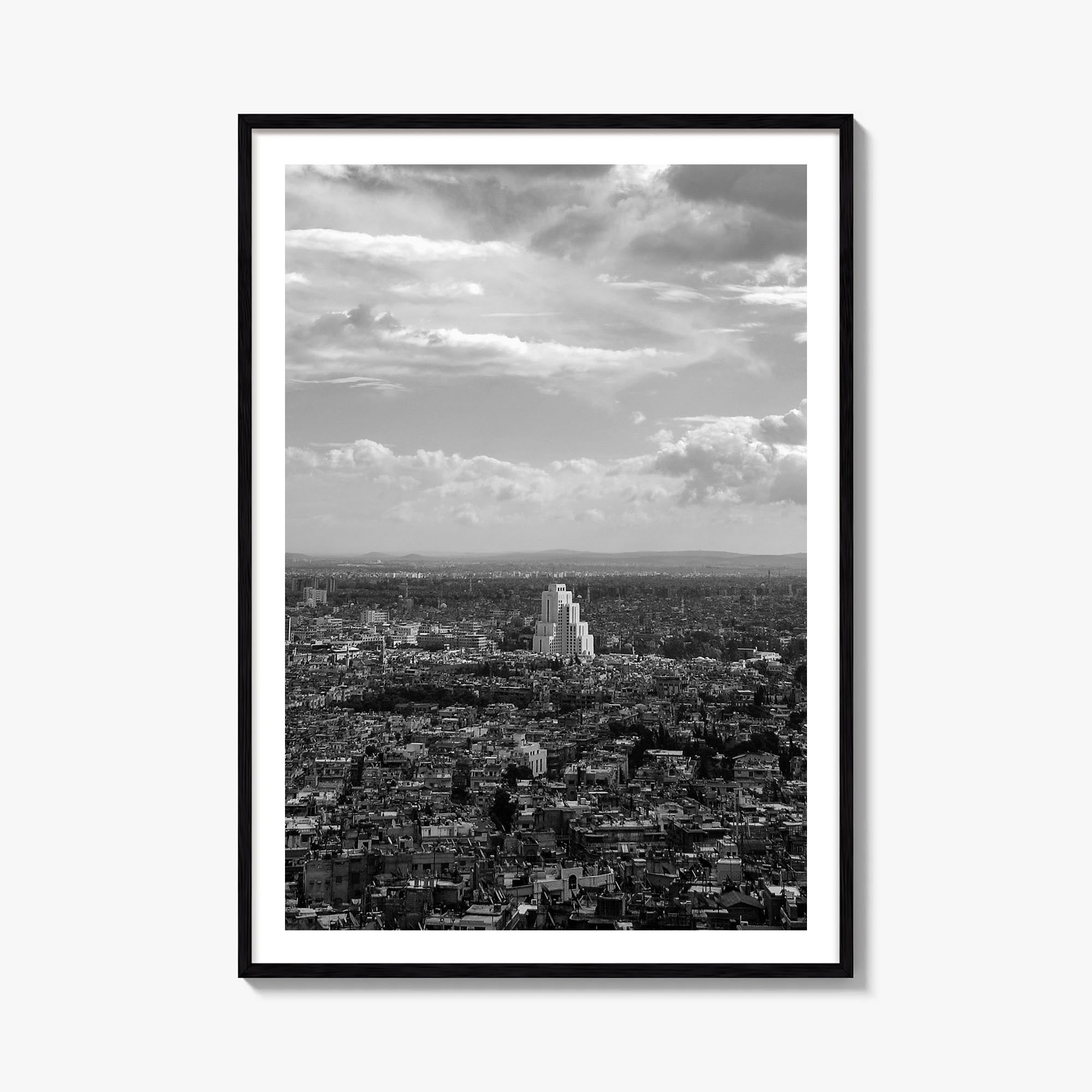 Damascus black & white photo poster of Syria – vertical wall art, unframed print shown in interior mockup