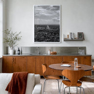 Damascus black & white photo poster of Syria – vertical wall art in white wood frame, hanging on wall