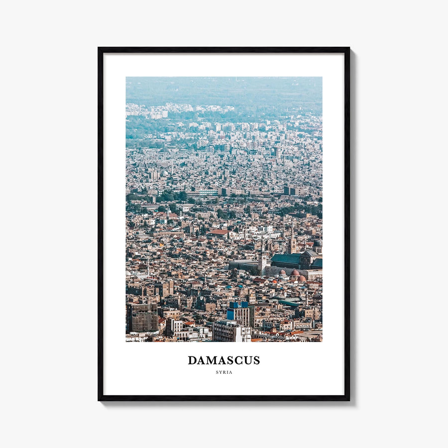 Damascus colorful classic poster of Syria – vertical wall art, unframed print shown in interior mockup