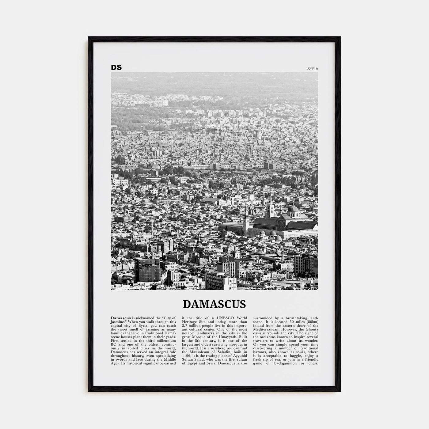 Damascus Poster Black Wood / 8x12 in Nbourhood Travel B&W Poster