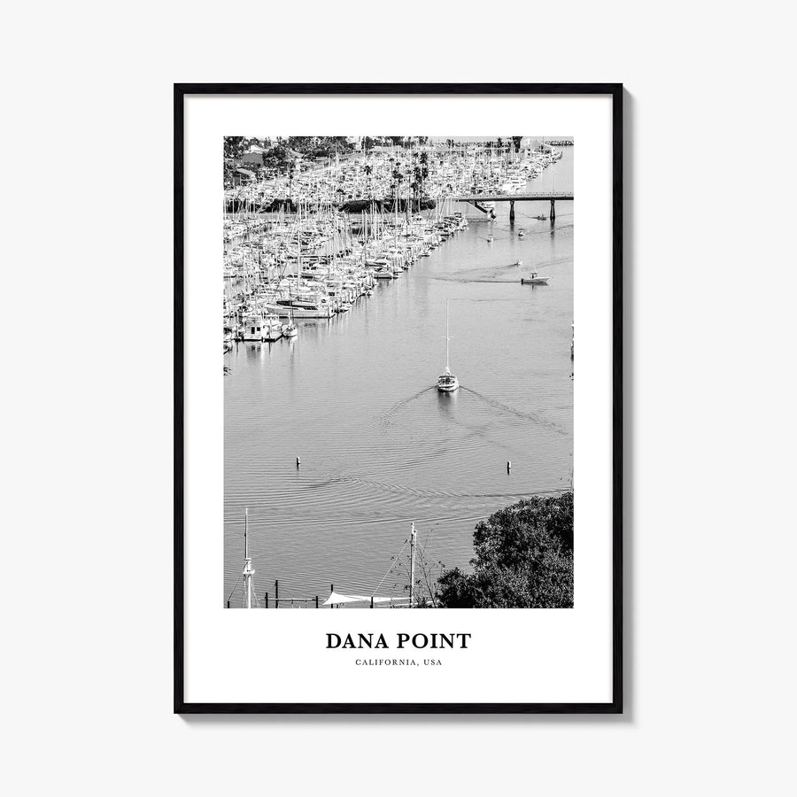 Dana Point black & white classic poster of California, USA – vertical wall art, unframed print shown in interior mockup