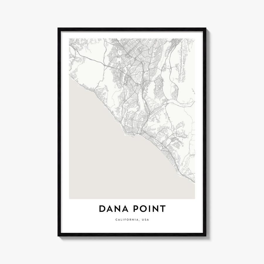 Dana Point black & white map poster of California, USA – vertical wall art, unframed print shown in interior mockup