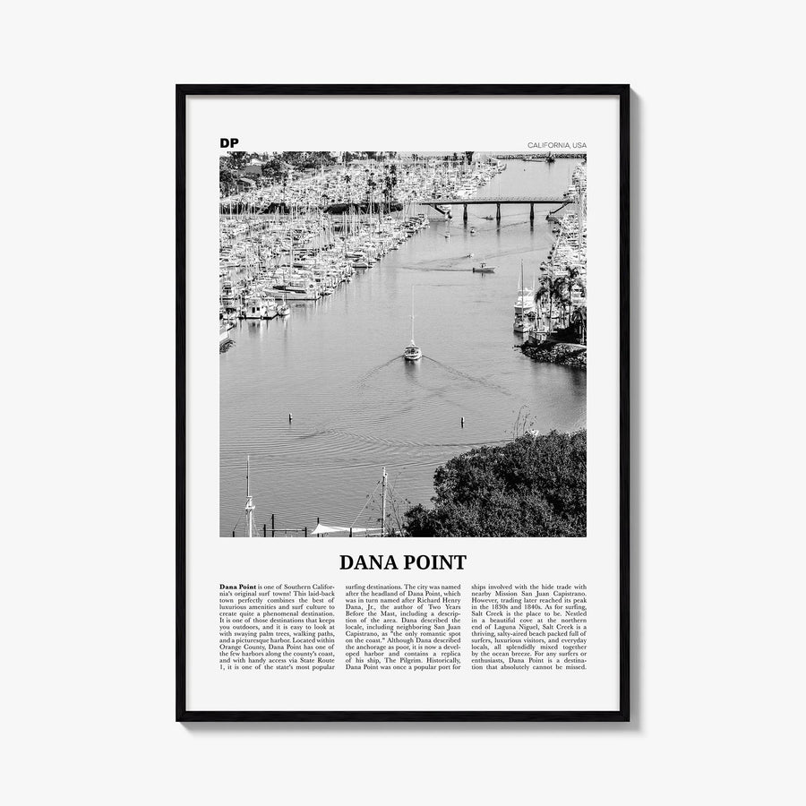 Dana Point black & white newspaper poster of California, USA – vertical wall art, unframed print shown in interior mockup