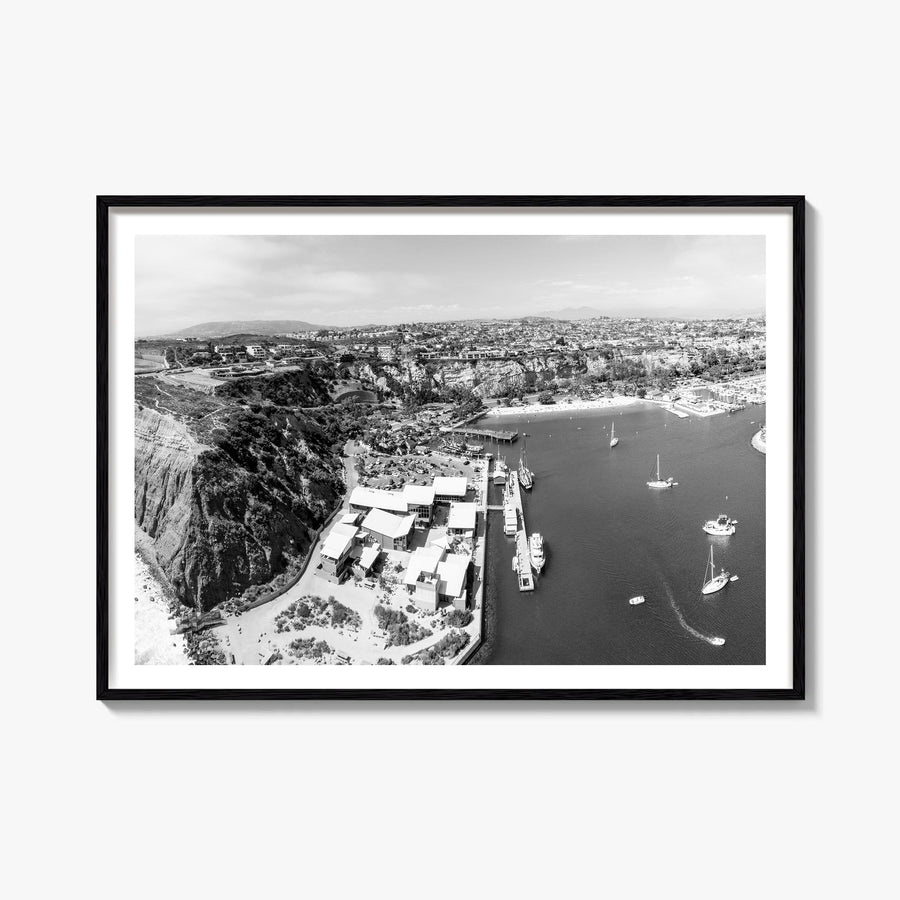 Dana Point black & white photo poster of California, USA – horizontal wall art, unframed print shown in interior mockup