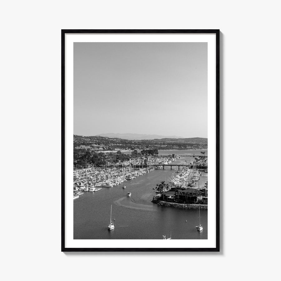Dana Point black & white photo poster of California, USA – vertical wall art, unframed print shown in interior mockup