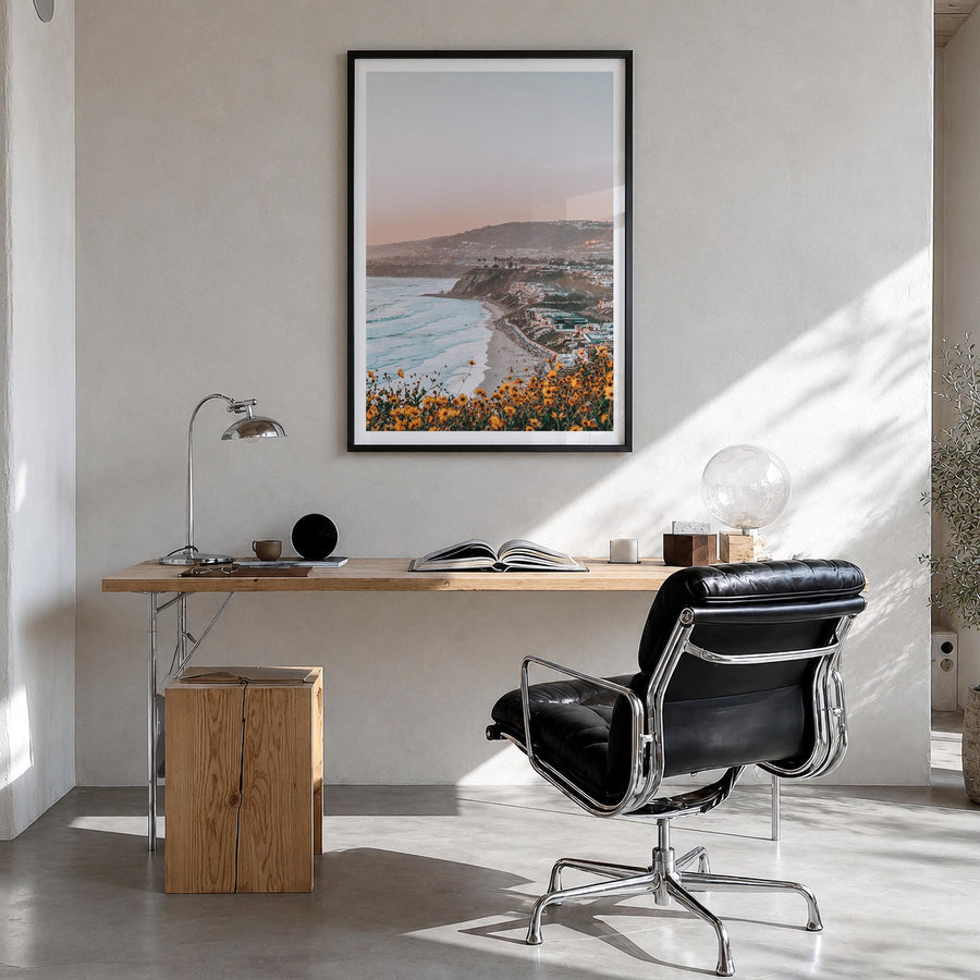 Dana Point no. 3 colorful photo poster of California, USA – vertical wall art in black wood frame with white border, hanging 